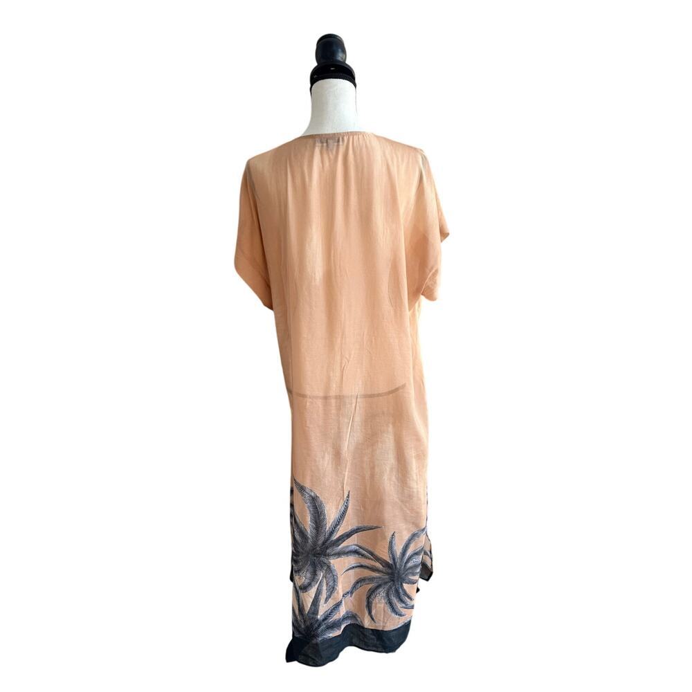 Haremlique à la Mer Mirage Long Kaftan Silk Cotton Palm Peach Print Size 2 - Picture 2 of 9
